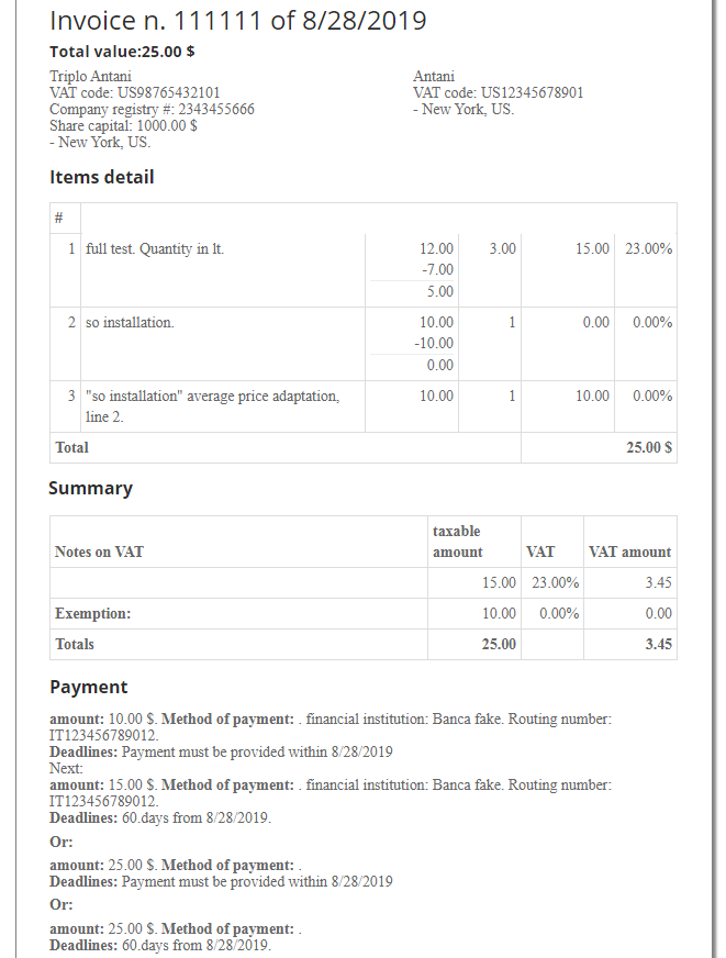 invoice display